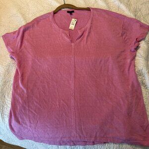 Talbots Light Pink Notch Neck Linen Top Blouse ShortSleeve Size 2X Petite NEW
